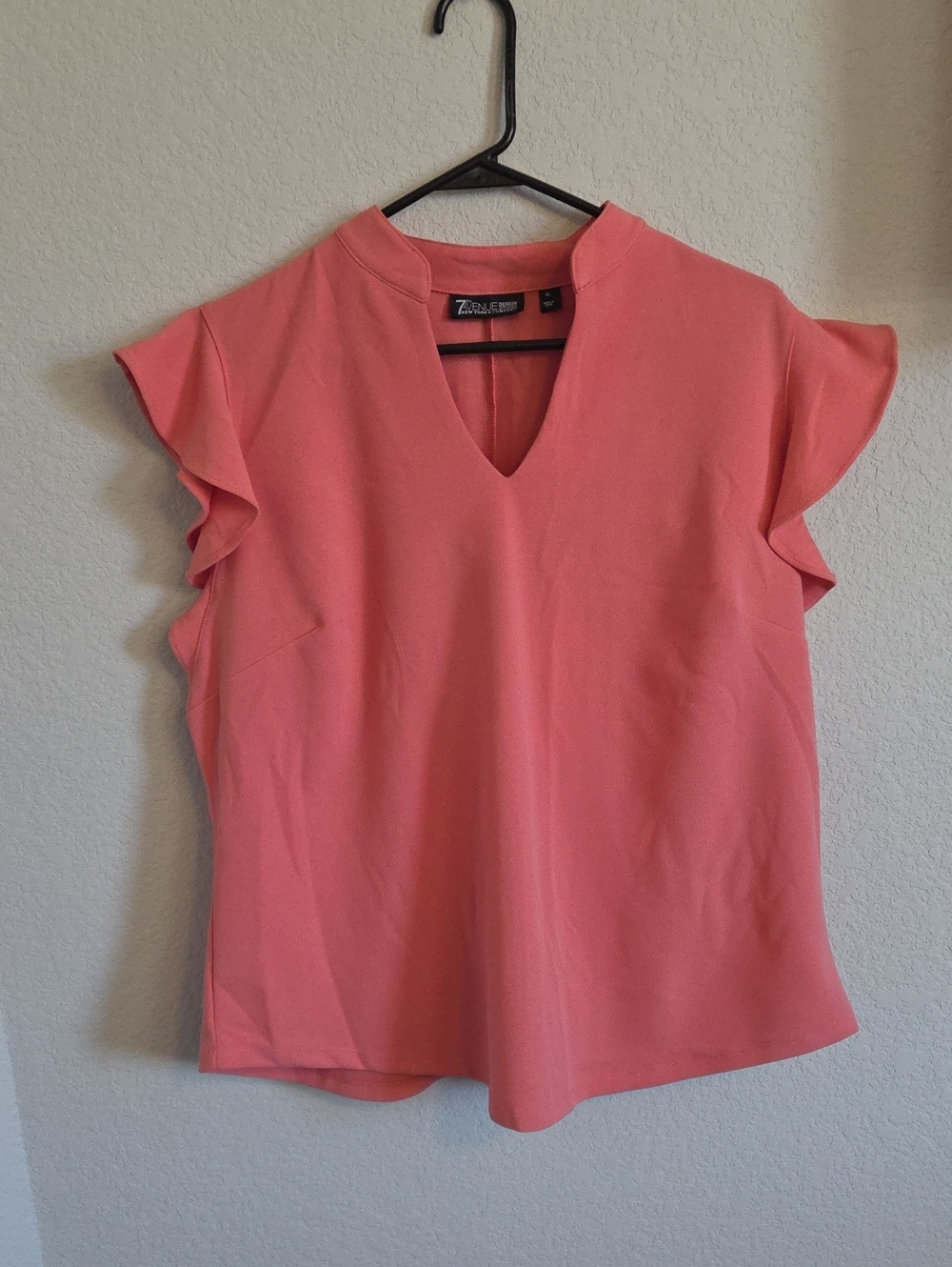 NY&Co 7th Avenue Design Studio Pink Ruffle Sleeve V-Neck Top XL